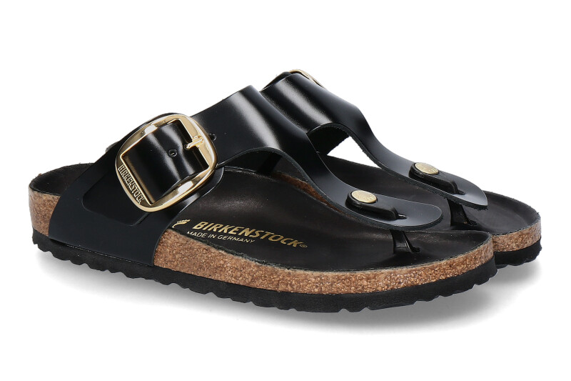 Birkenstock Zehentrenner GIZEH SCHMAL BIG BUCKLE- high shine schwarz