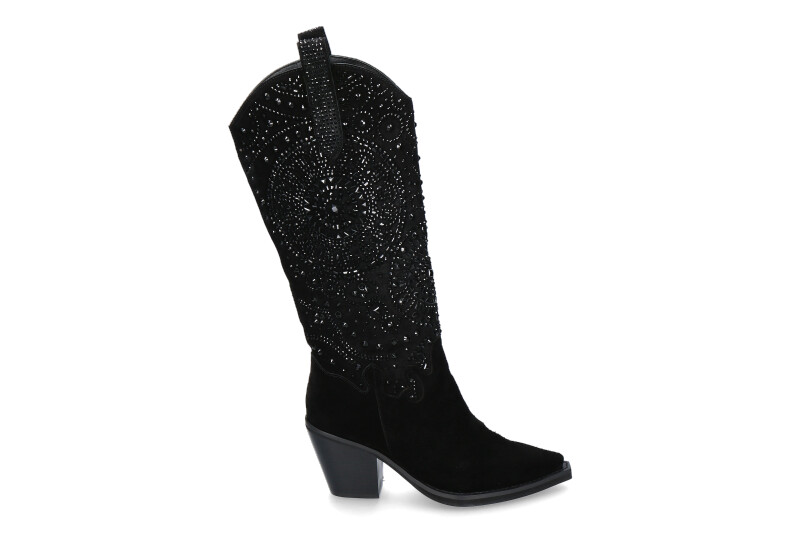 Alma en Pena Cowboy Boots CROSTA BLACK STRASS- schwarz