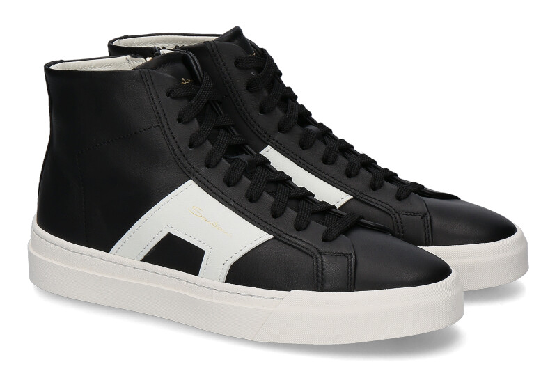 Santoni Mid- Cut Sneaker DOUBLE BUCKLE BLACK WHT- schwarz