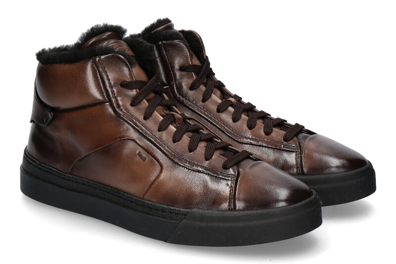 Santoni Mid-Cut Sneaker gefüttert NAPPA ANTIC BROWN 