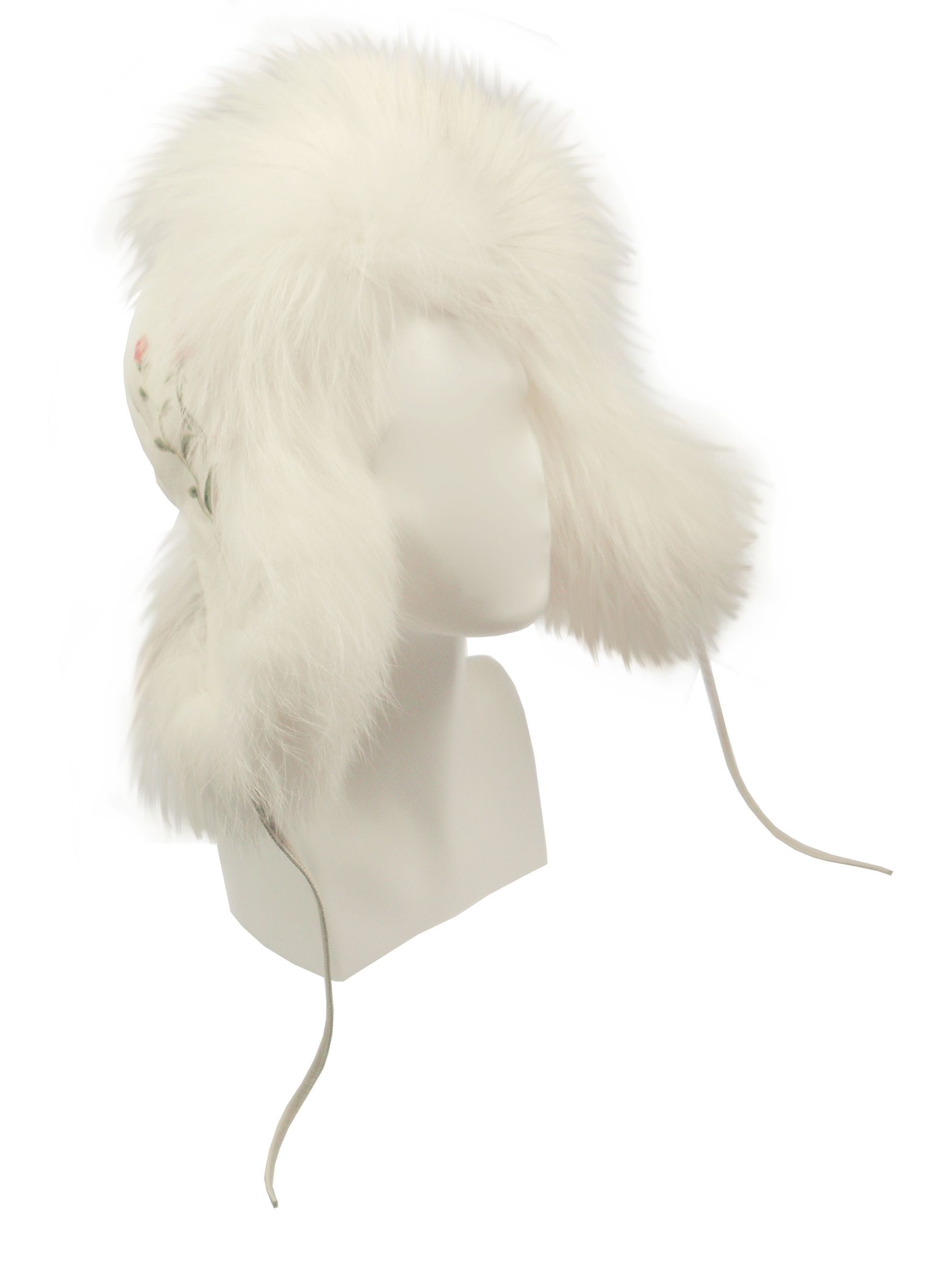 FurLand Pilotenmütze - USHANKA WHITE RED ROSES - Fuchsfell