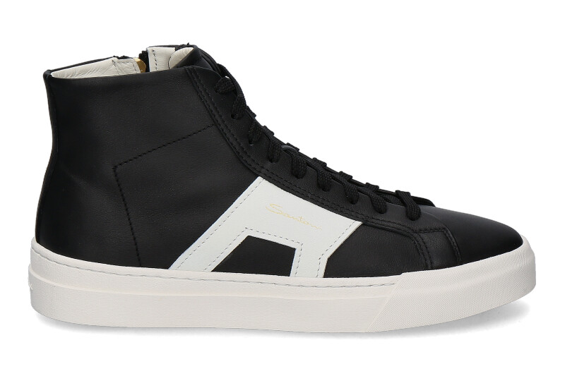 Santoni Mid- Cut Sneaker DOUBLE BUCKLE BLACK WHT- schwarz