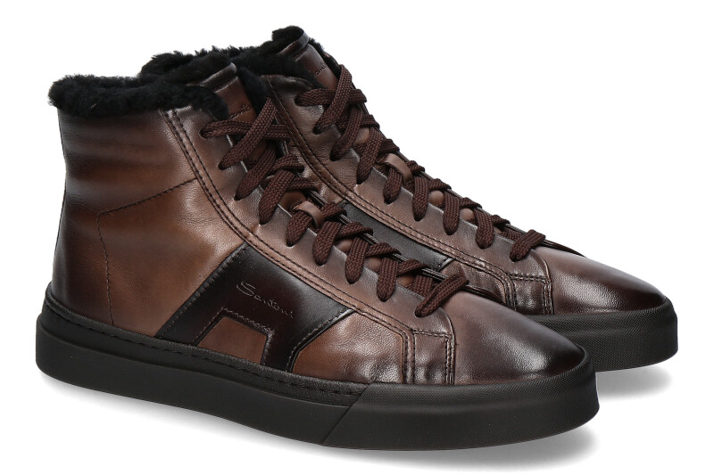 Santoni Mid- Cut Sneaker gefüttert DOUBLE BUCKLE BROWN- dunkelbraun