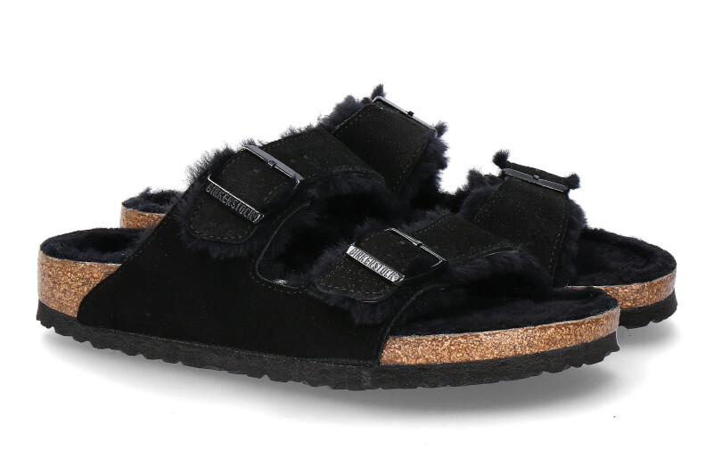 Birkenstock Pantolette gefüttert ARIZONA SCHMAL FUR BLACK