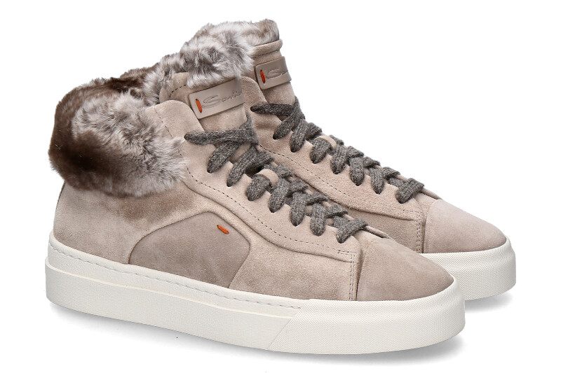 Santoni Sneaker gefüttert MID CUT BEIGE RABBIT